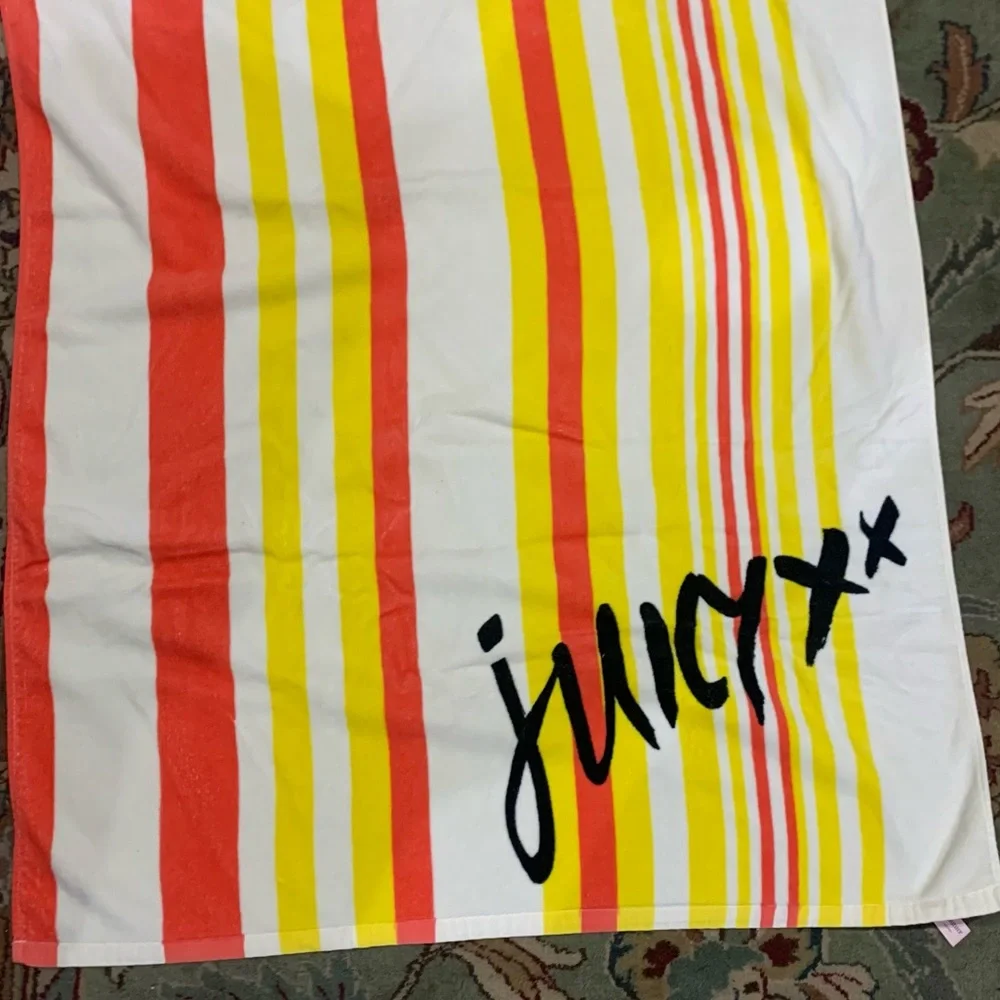 Juicy Couture Striped Red Orange Yellow White Retro Summer Beach Towel